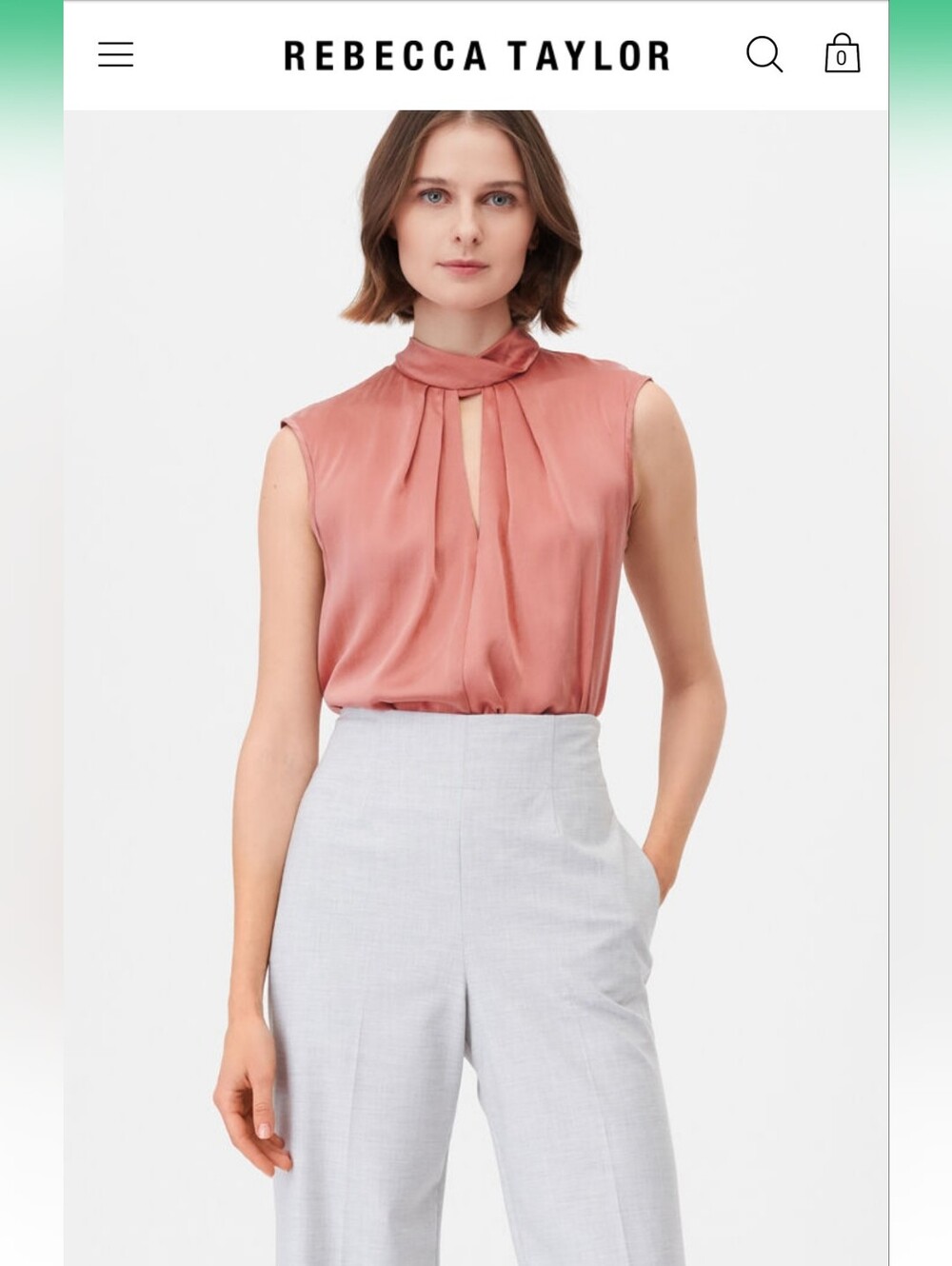 Rebecca Taylor Silk Sleeveless Mock Neck Blouse